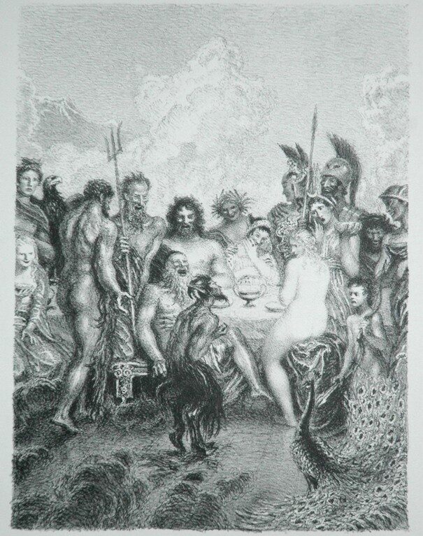 Satyr zve k sobě Venuši